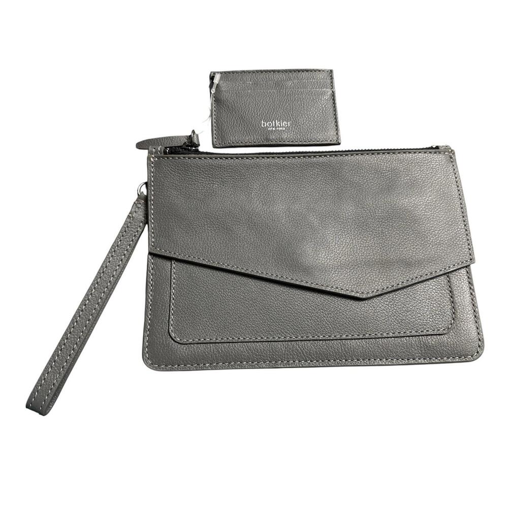 Botkier Cobble Hill Medium Wristlet Smoke Gray Leather w/ Cardholder NWT Box